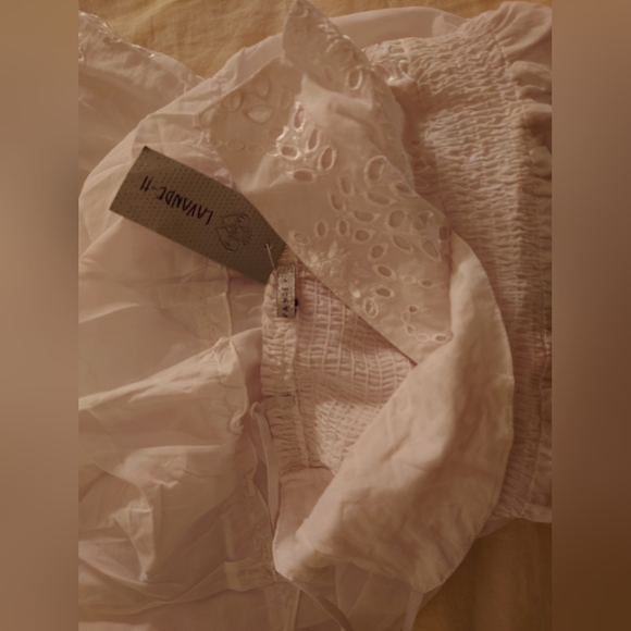 NWT White Cotton LAVANDE-11 Eyelet Lace Adjustable Maxi Sun Dress S / M, 4 / 6 - Picture 7 of 14